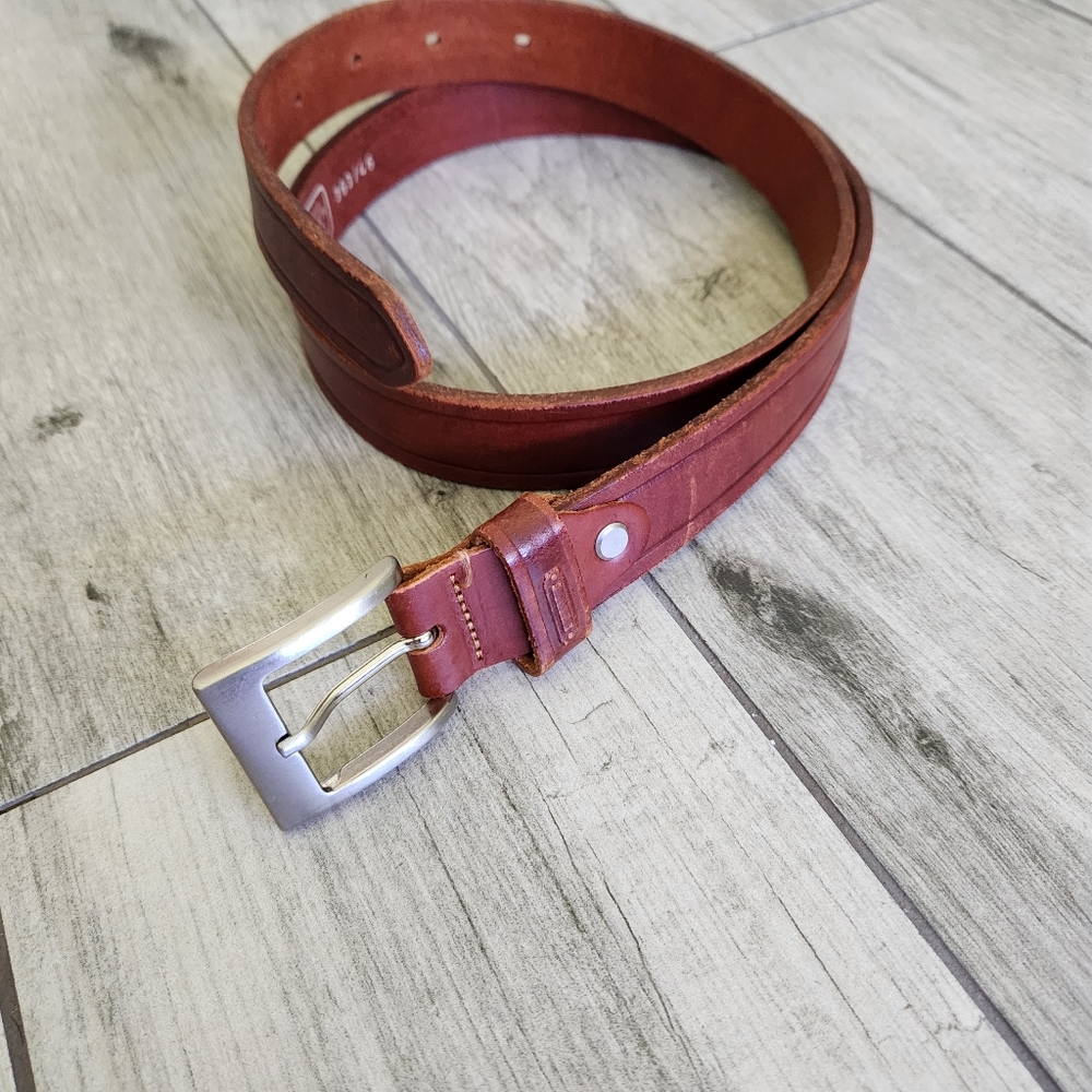 ITALIAN Leather Belt Silver Metal Buckle Brown Prestigio 43" Long